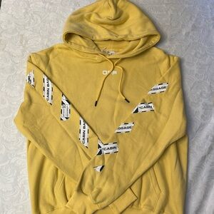 Off-White Yellow Hoodie with Graphic Details